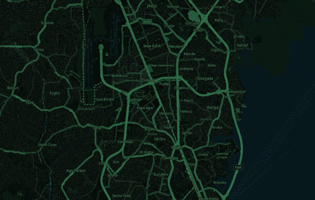 A map of Lagos with trips under way